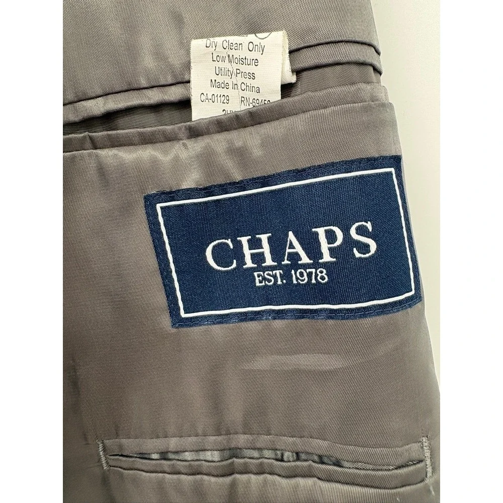 Chaps Blazer Mens 46L Grey Lambswool Houndstooth‎ Two Button Sport Coat Jacket